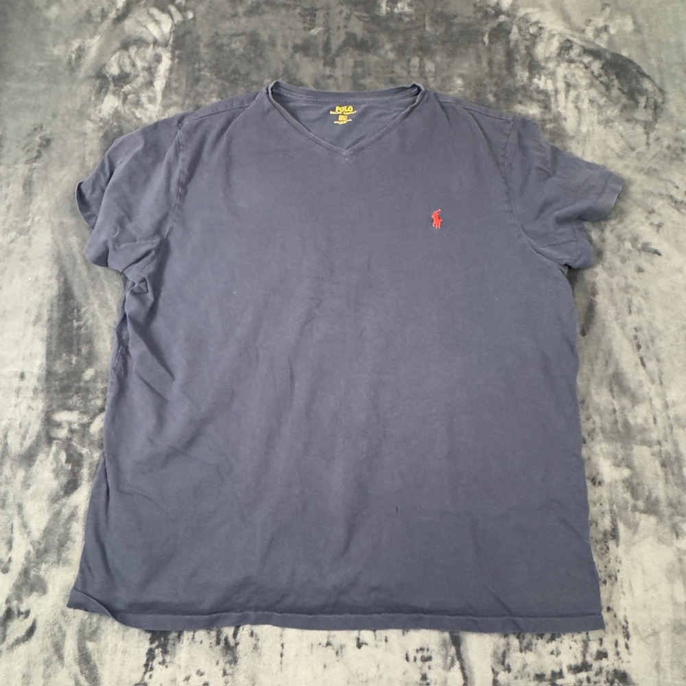 Polo Ralph Lauren T-Shirt Mens XL Blue V-Neck Short Sleeve Cotton Pony Logo